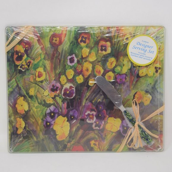 LSARTS 2 Piece Designer Serving Set Pansies New - Picture 10 of 11